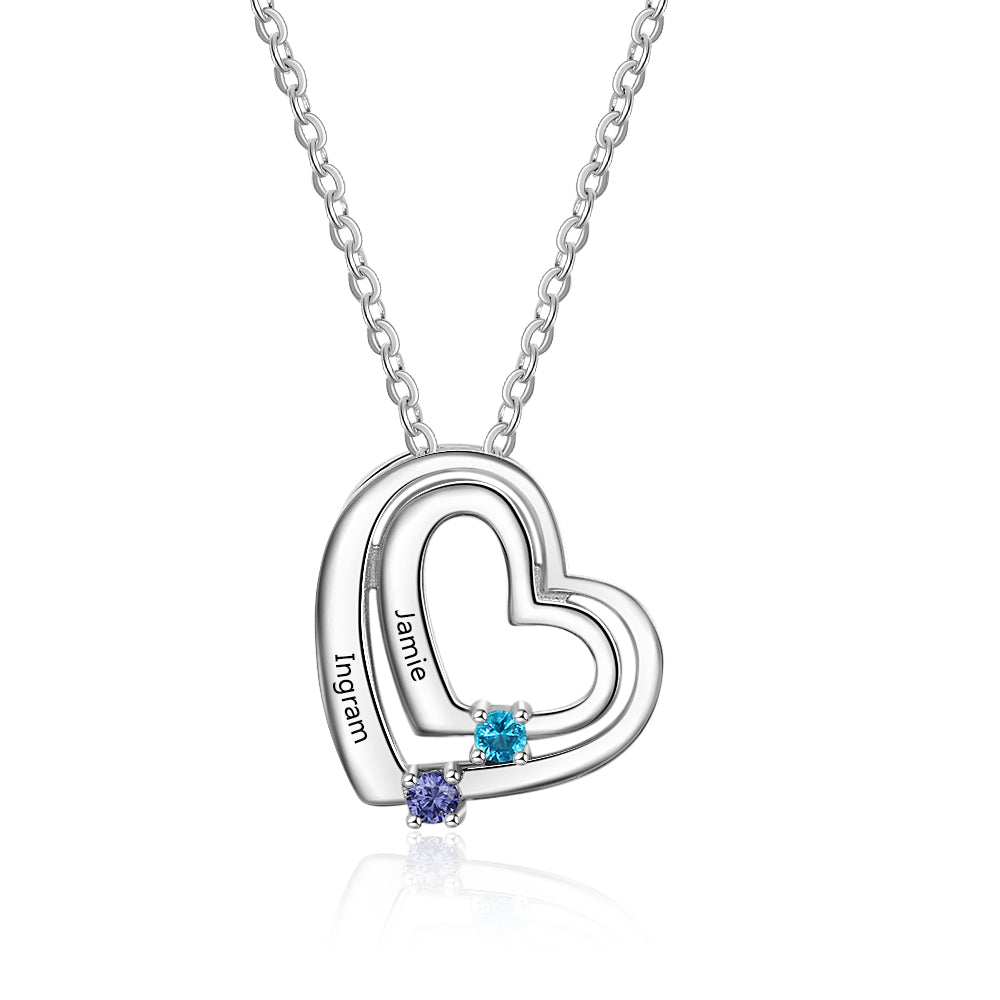 Sterling Silver Nested Hearts Two Name Necklace