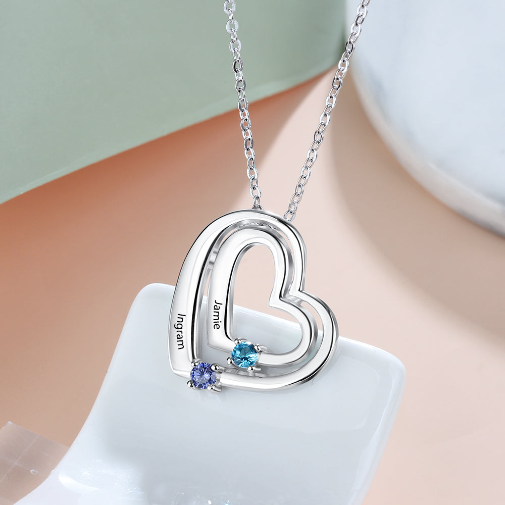 Sterling Silver Nested Hearts Two Name Necklace