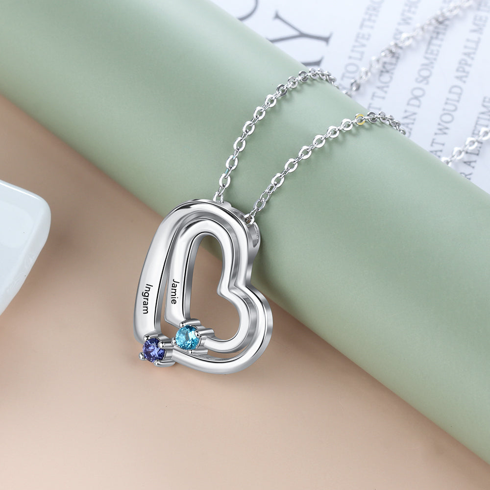 Sterling Silver Nested Hearts Two Name Necklace