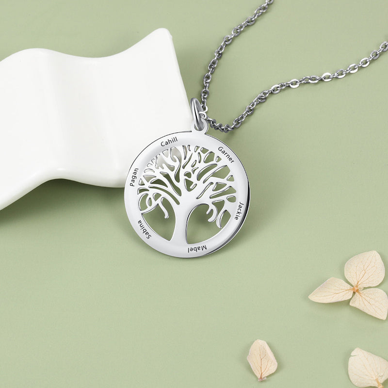 Stainless Steel Tree of Life Family Name Necklace