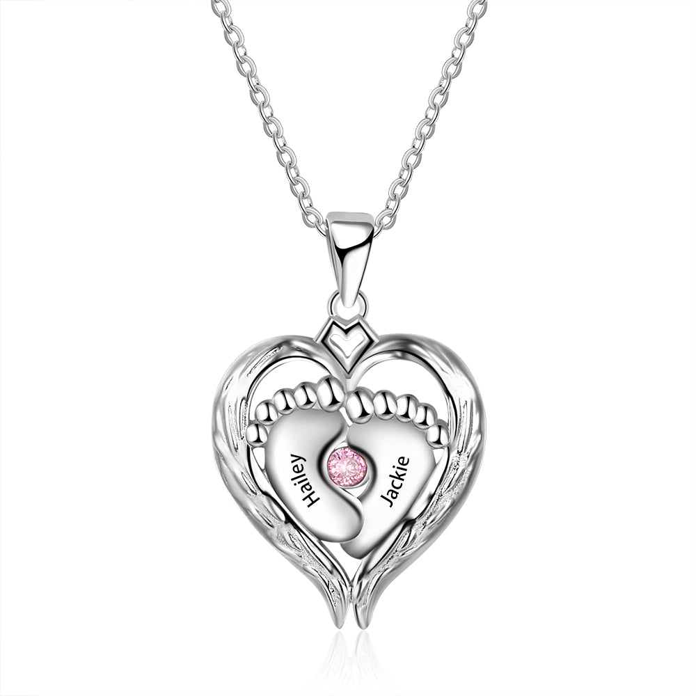 Sterling Silver Baby Feet Heart Name Necklace