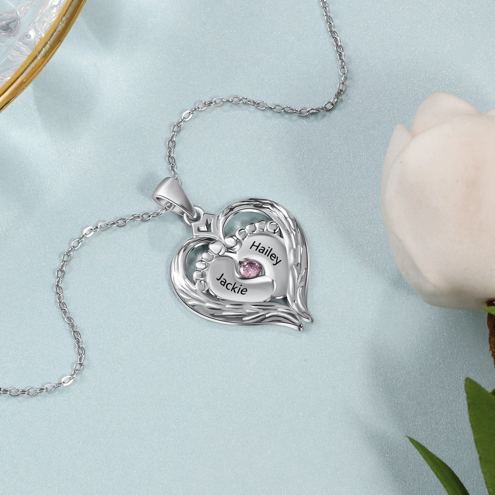 Sterling Silver Baby Feet Heart Name Necklace