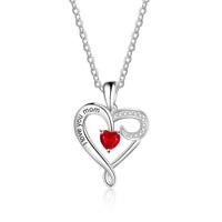 Sterling Silver Love You Mom Heart Birthstone Necklace