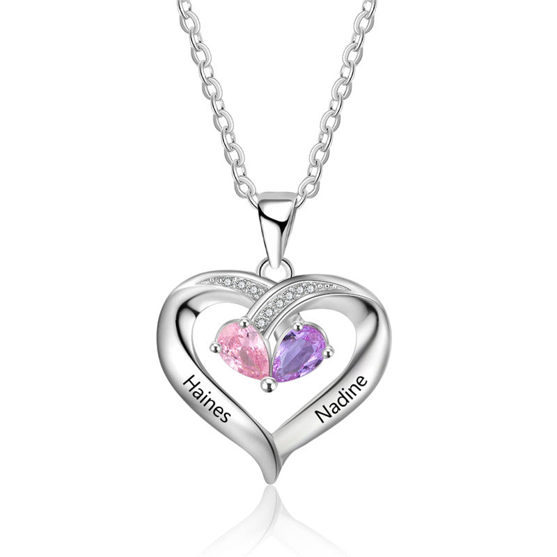 Sterling Silver Twin Stone Heart Name Necklace