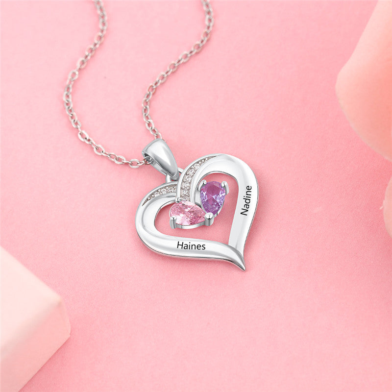 Sterling Silver Twin Stone Heart Name Necklace