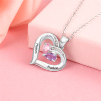 Sterling Silver Twin Stone Heart Name Necklace