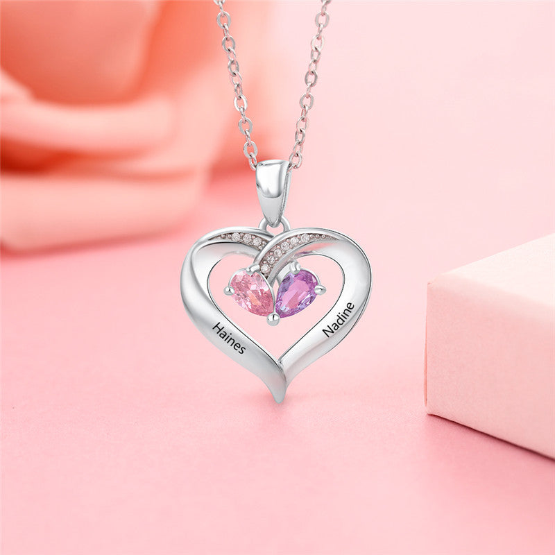 Sterling Silver Twin Stone Heart Name Necklace