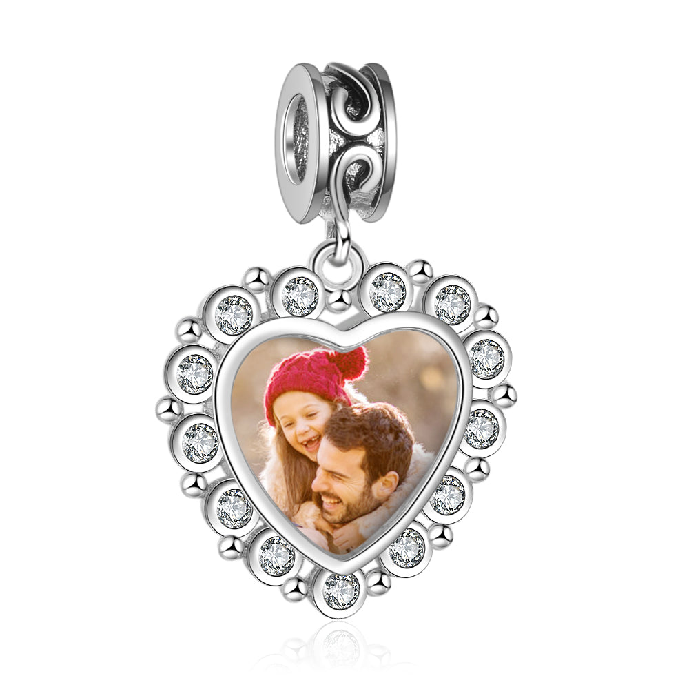 Personalized Heart Photo Dangle Charm with Engraving
