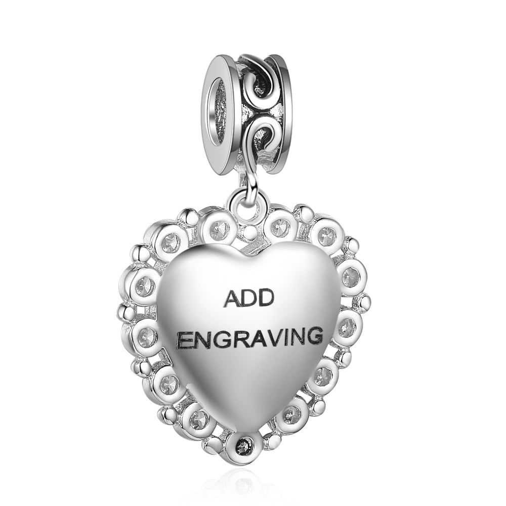 Personalized Heart Photo Dangle Charm with Engraving