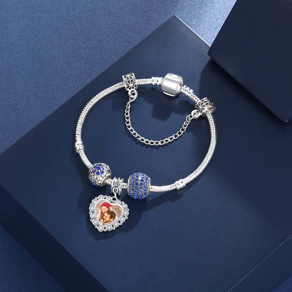 Personalized Heart Photo Dangle Charm with Engraving