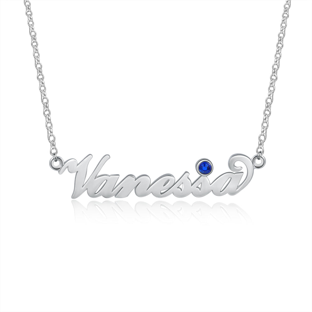 Script Name Necklace with Birthstone