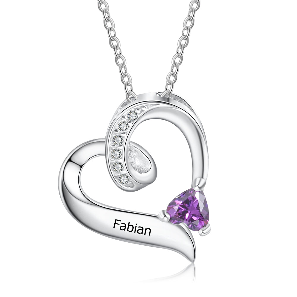 Sterling Silver Dainty Birthstone Heart Name Necklace