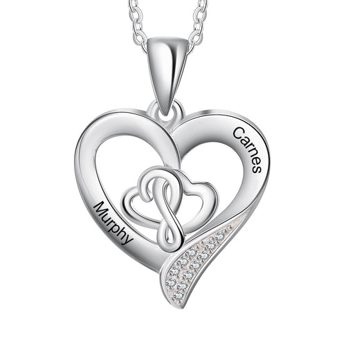 Sterling Silver Infinity Hearts Two Name Necklace