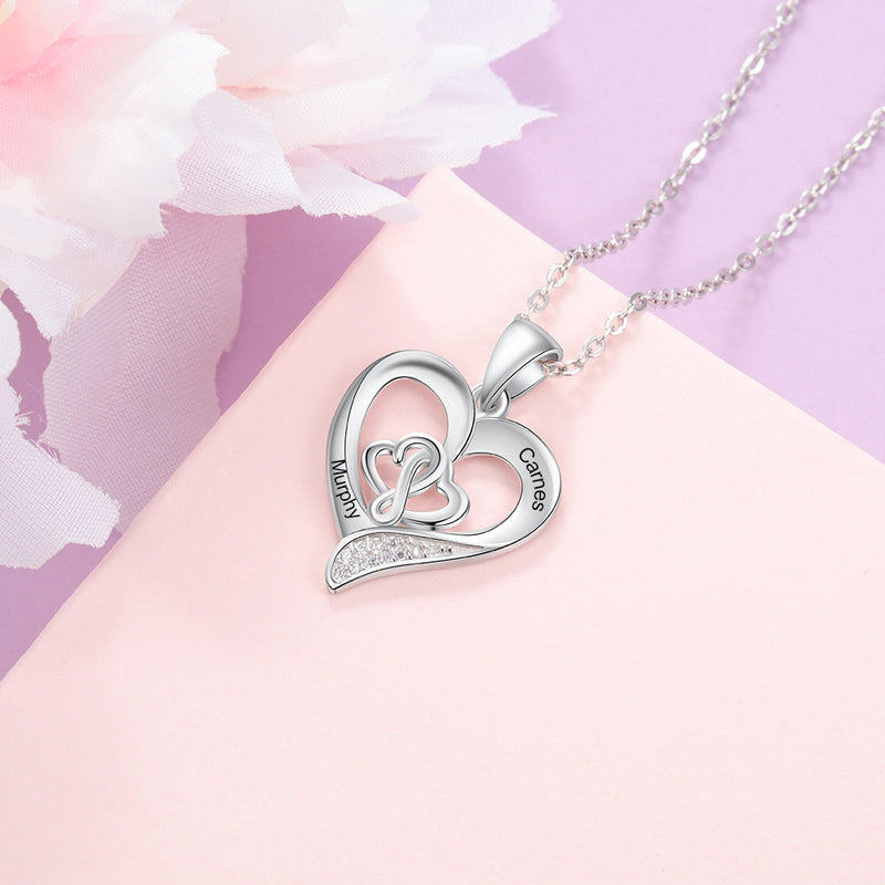 Sterling Silver Infinity Hearts Two Name Necklace