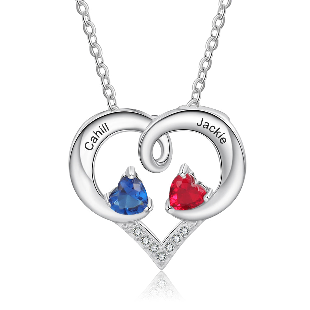Sterling Silver Loop Heart Two Name Necklace