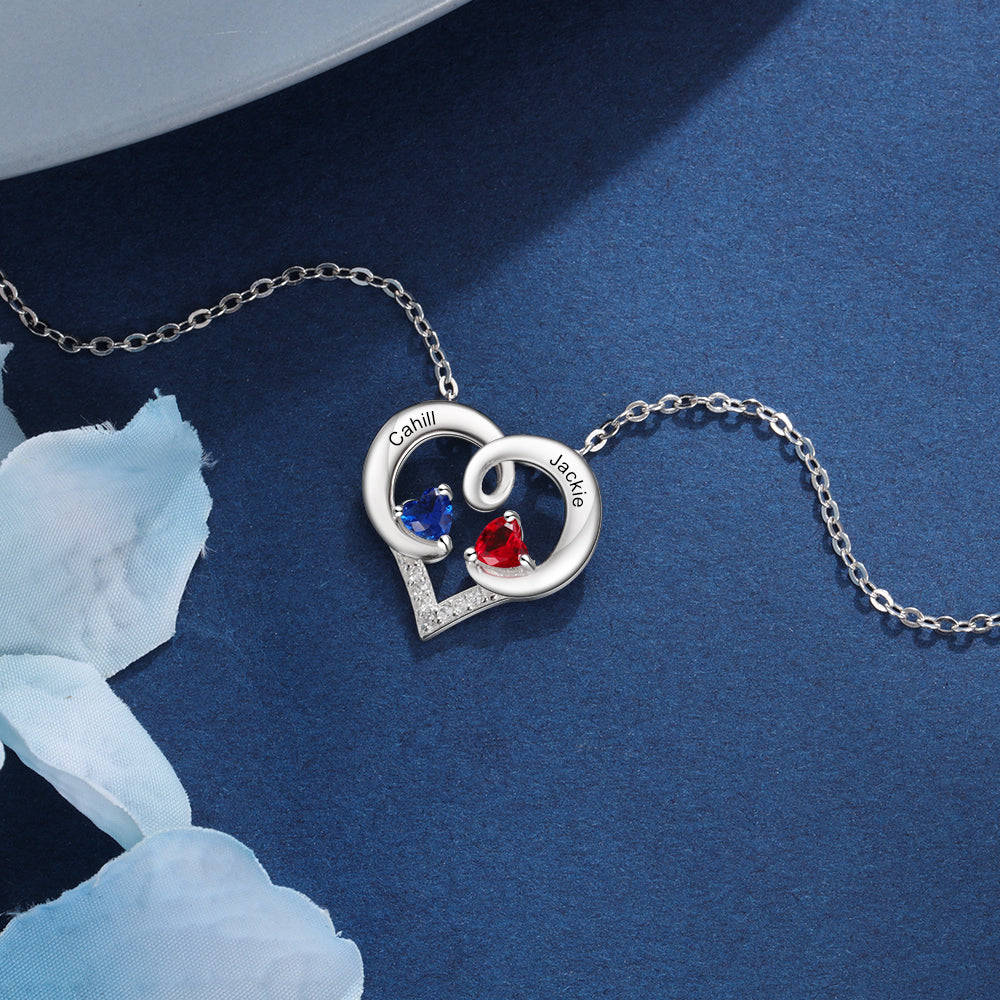Sterling Silver Loop Heart Two Name Necklace