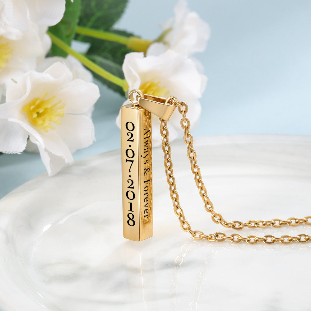 Engraved Vertical Bar Necklace in Four Colours