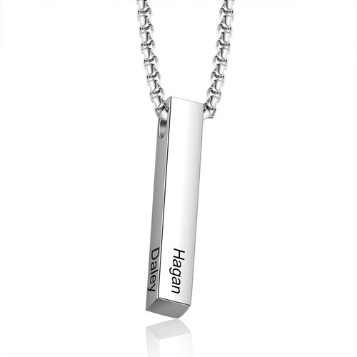 Engraved Four Sided Vertical Bar Necklace