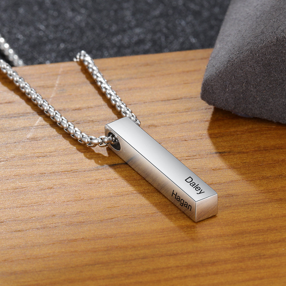 Engraved Four Sided Vertical Bar Necklace