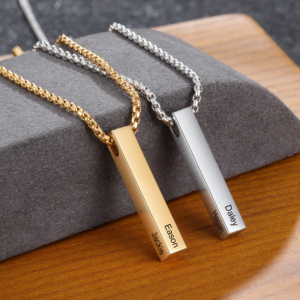 Engraved Four Sided Vertical Bar Necklace