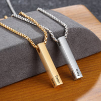 Engraved Four Sided Vertical Bar Necklace