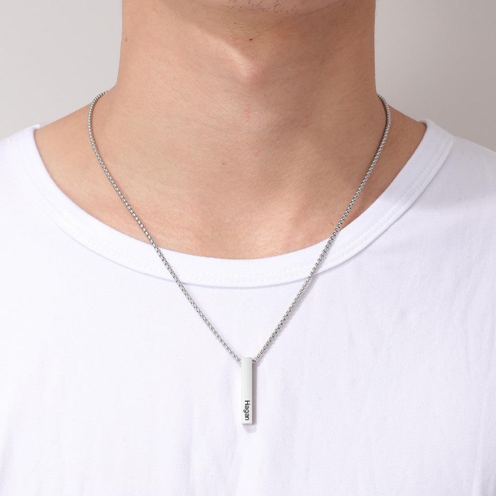 Engraved Four Sided Vertical Bar Necklace