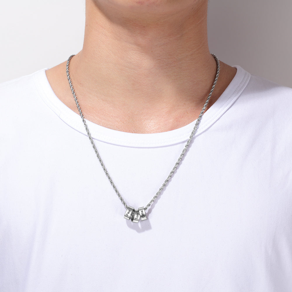 Engraving Stainless Steel Charm Bead Necklace