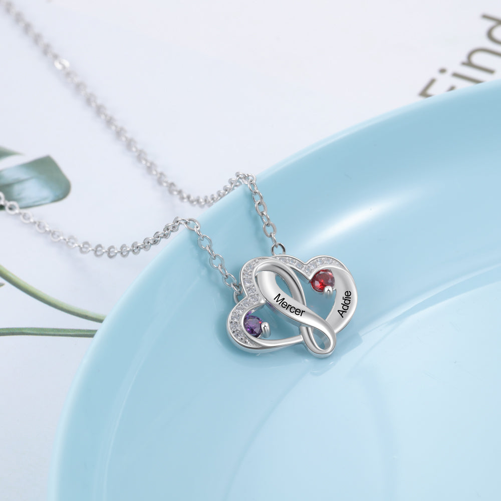 Entwined Hearts Birthstone Name Necklace