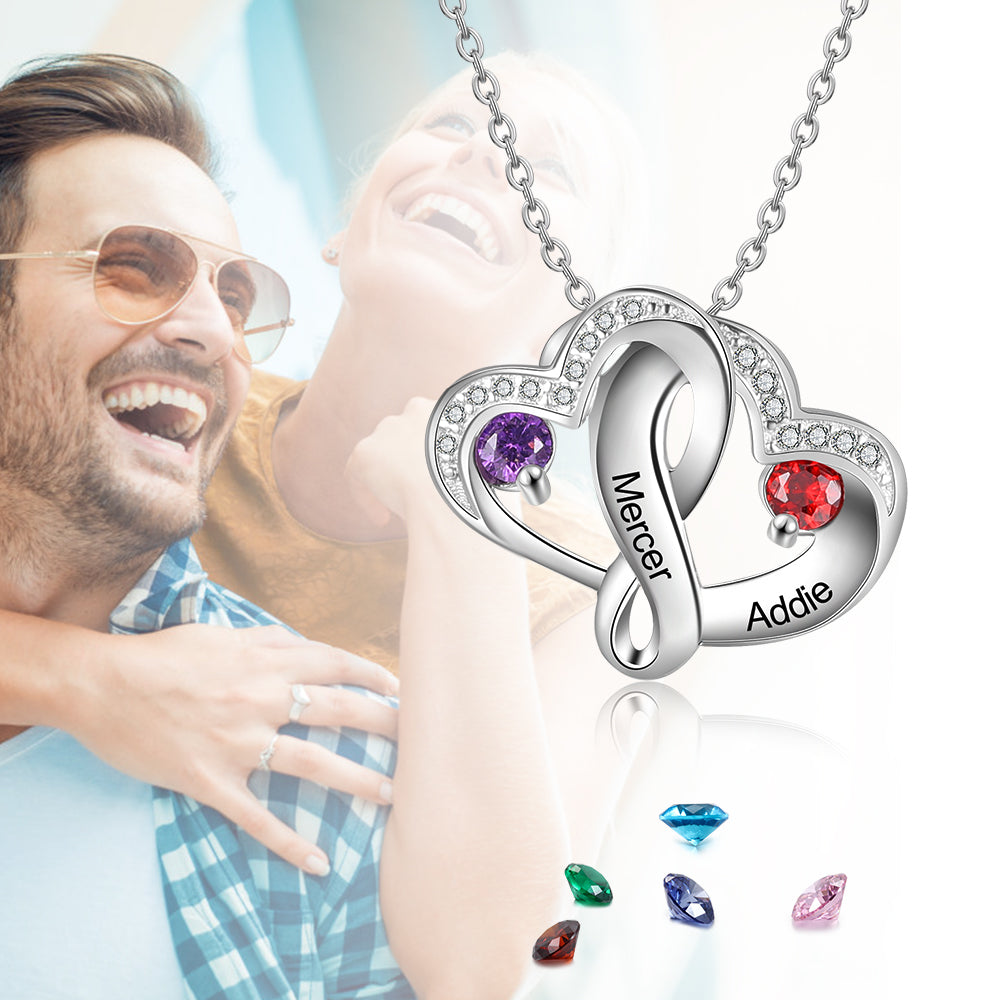 Entwined Hearts Birthstone Name Necklace