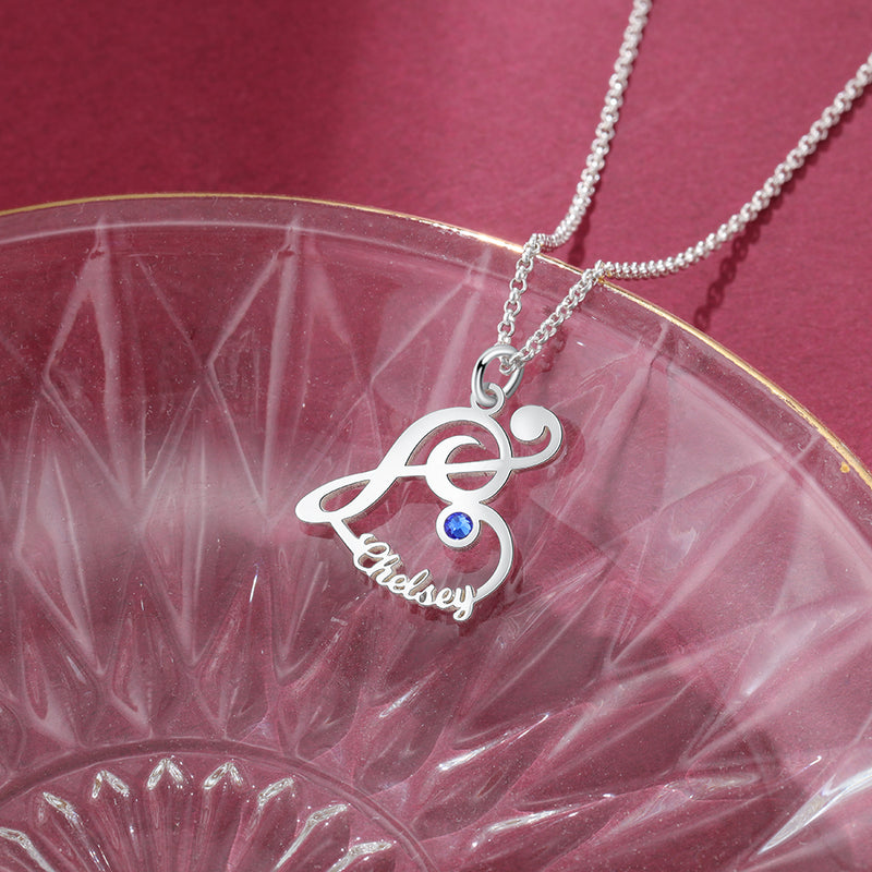 Personalized Treble Clef Heart Name Necklace