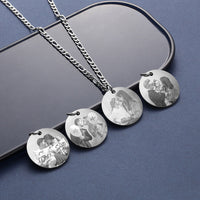 Round Photo Disc Necklace with Name and Birth Flower