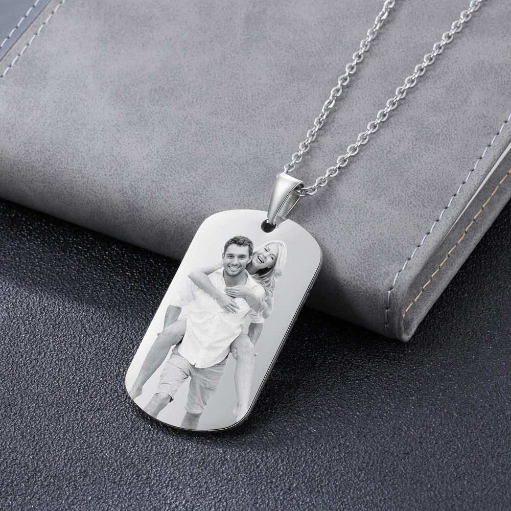 Engraved Photo Dog Tag Pendant Necklace