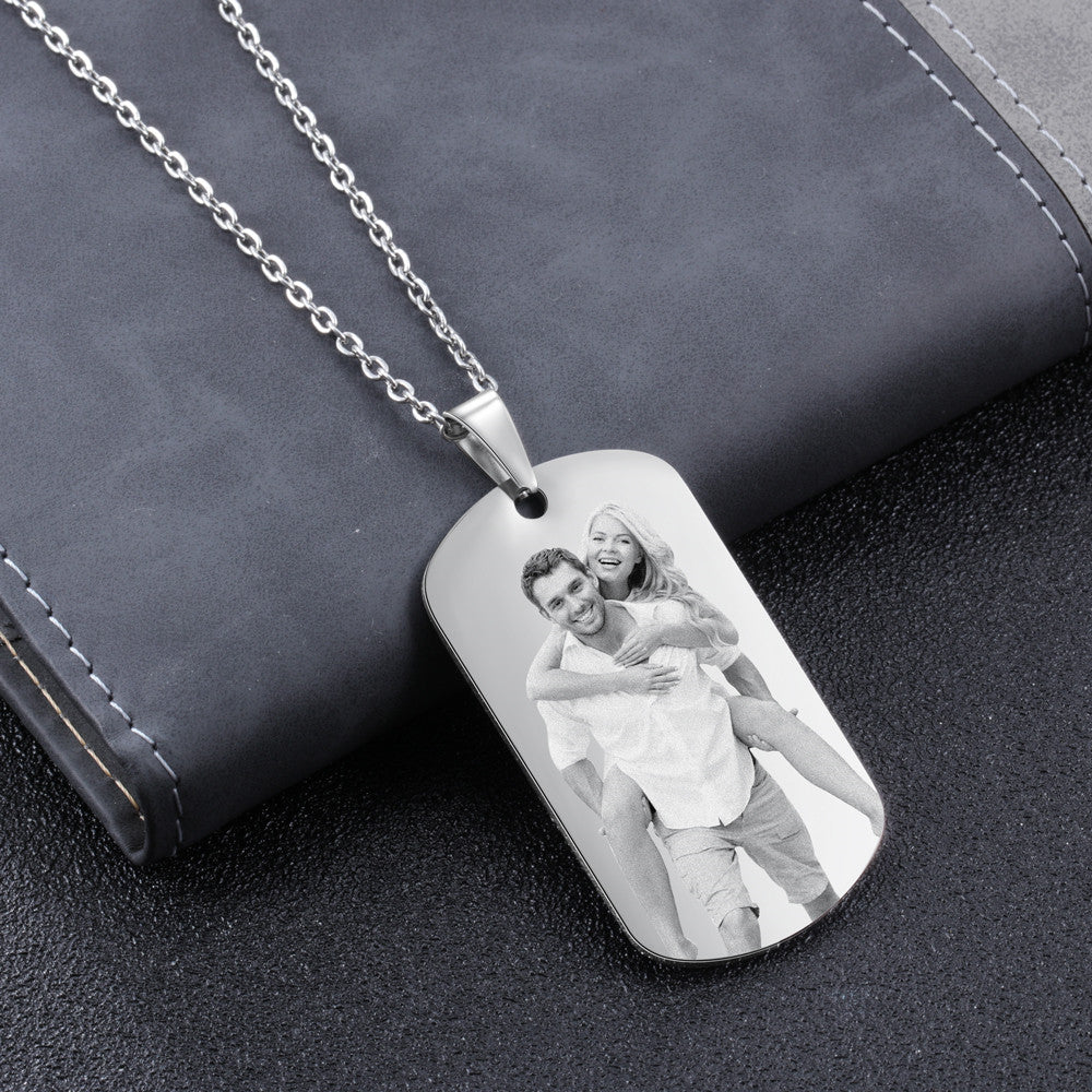 Engraved Photo Dog Tag Pendant Necklace