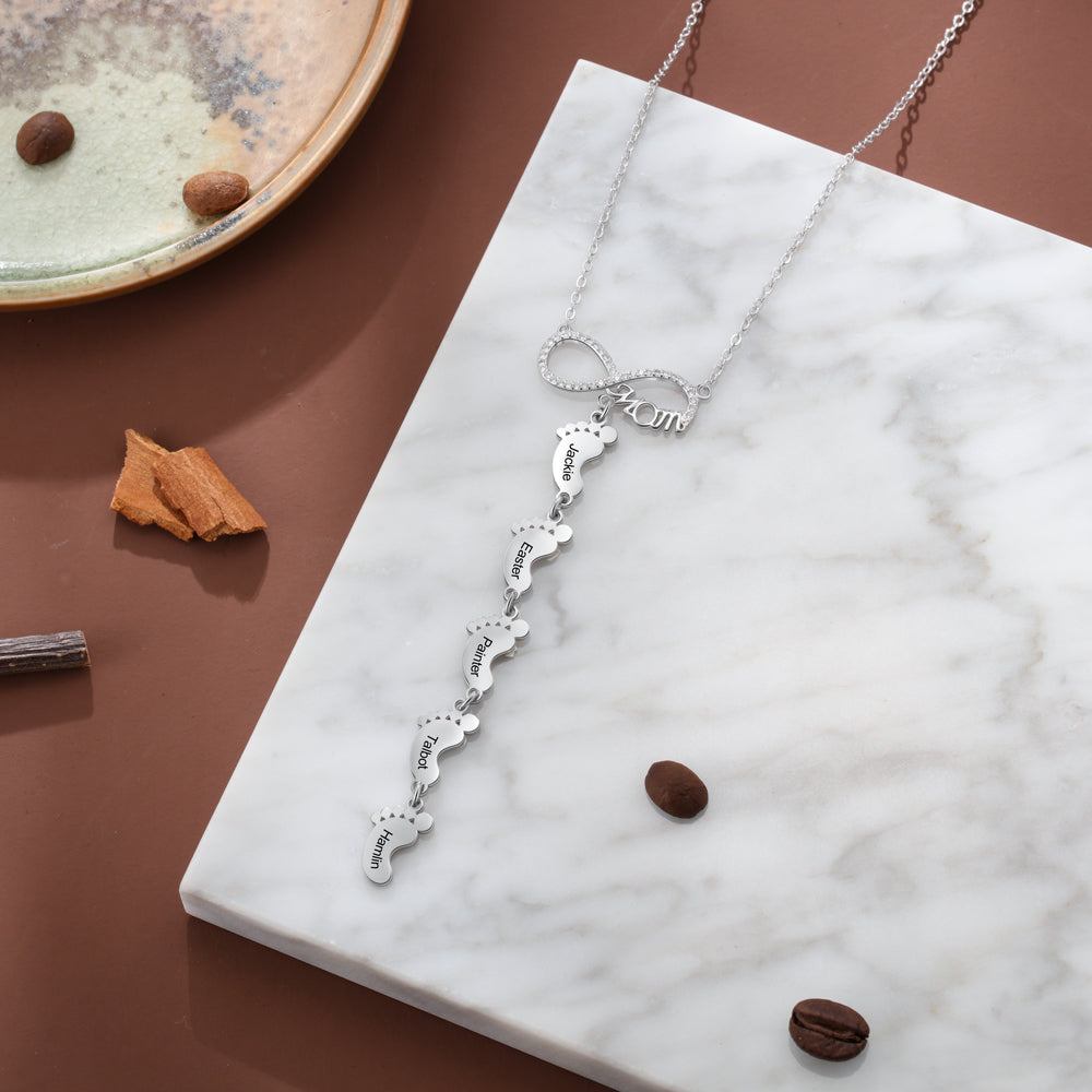 Infinity Baby Feet Name Drop Necklace