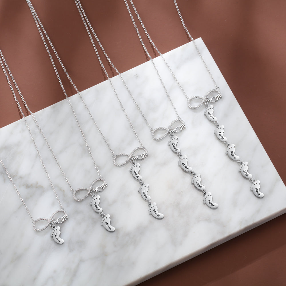 Infinity Baby Feet Name Drop Necklace