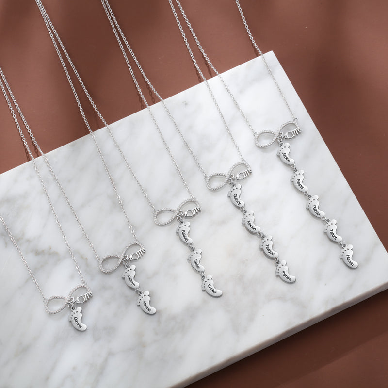 Infinity Baby Feet Name Drop Necklace