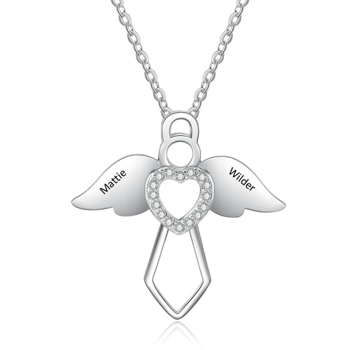 Personalized Angel Wings Heart Name Necklace
