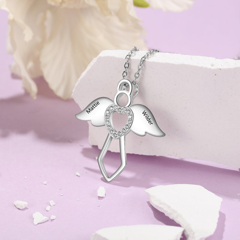 Personalized Angel Wings Heart Name Necklace