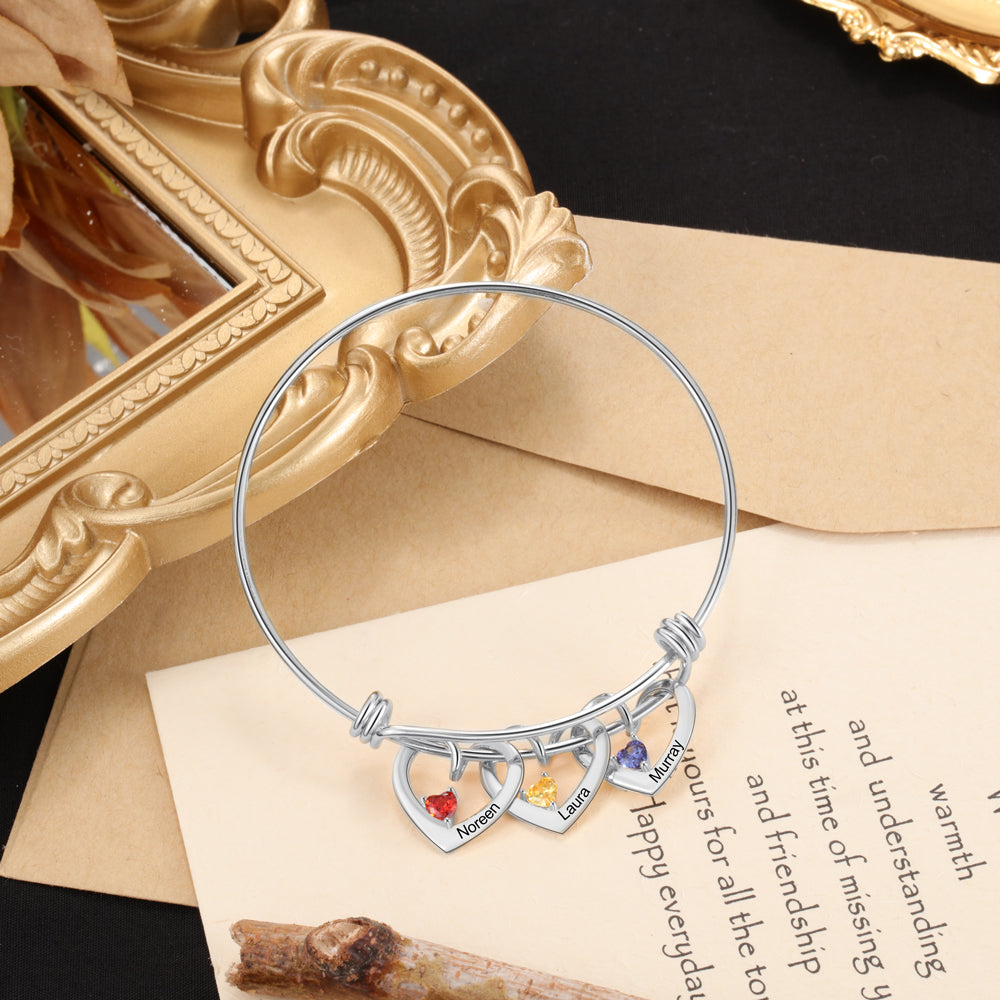Linked Hearts Birthstone Name Bangle