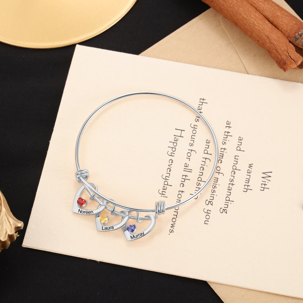Linked Hearts Birthstone Name Bangle