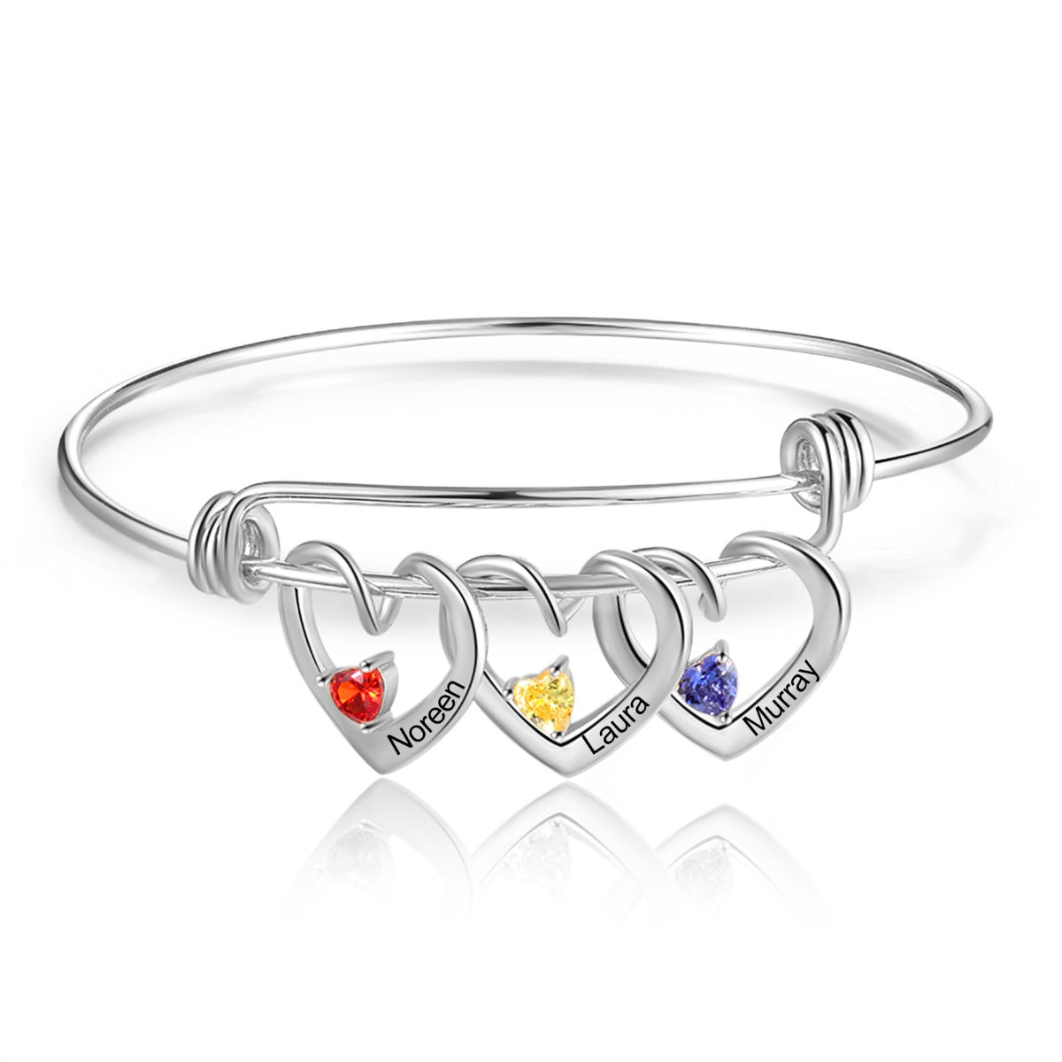 Linked Hearts Birthstone Name Bangle
