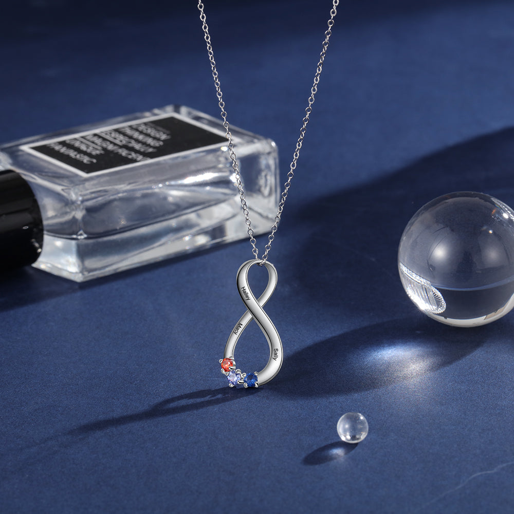 Infinity Birthstone Family Name Necklace