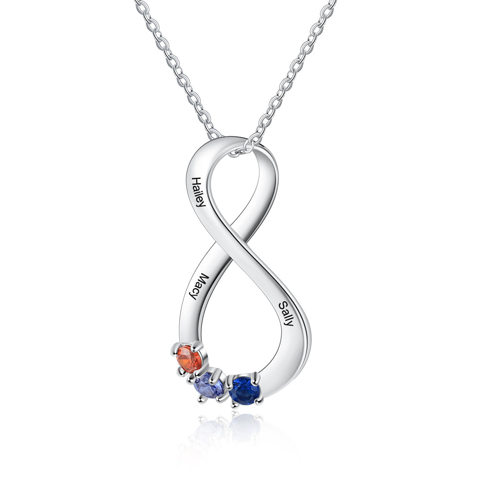 Infinity Birthstone Family Name Necklace