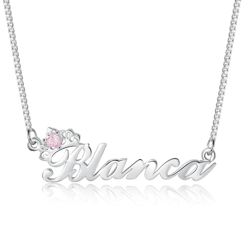 Birthstone & Engraved Name Necklace