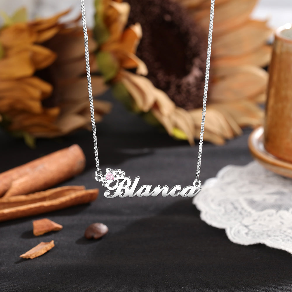Birthstone & Engraved Name Necklace
