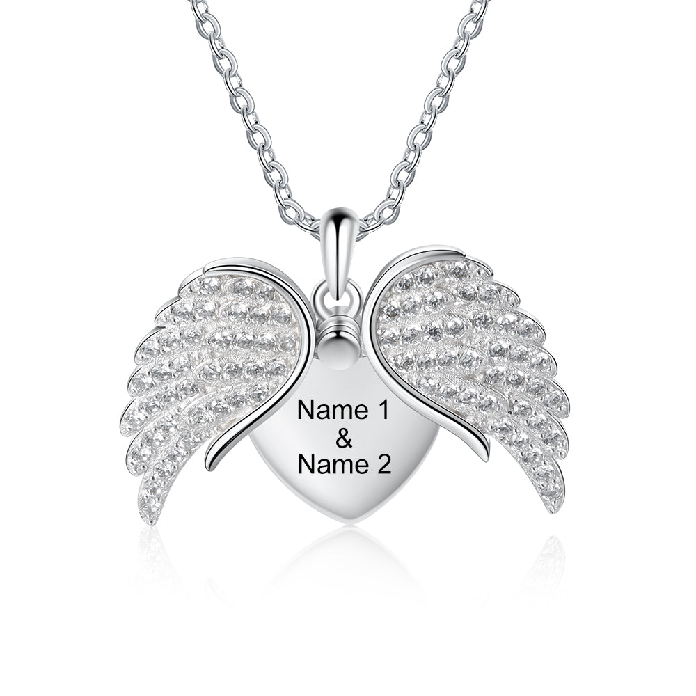 Personalized Angel Wing Heart Name Necklace