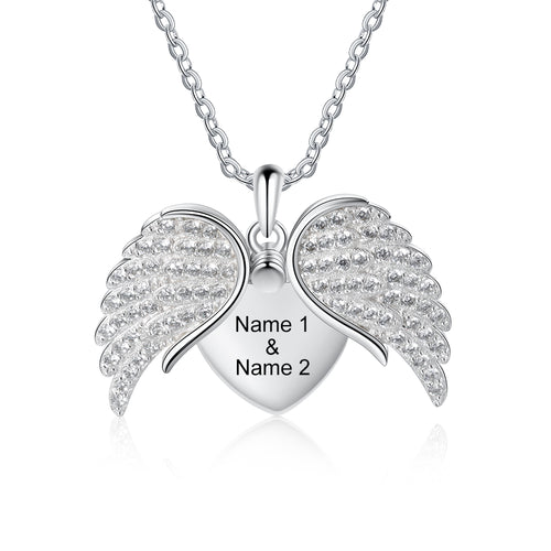 Personalized Angel Wing Heart Name Necklace