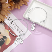 Boy and Girl Charm Birthstone Bangle Bracelet