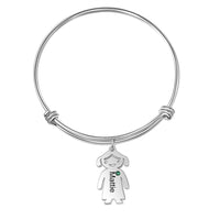 Boy and Girl Charm Birthstone Bangle Bracelet