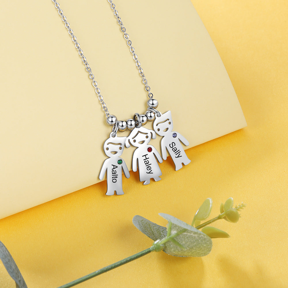 Kids Charm Birthstone Name Necklace for Mom